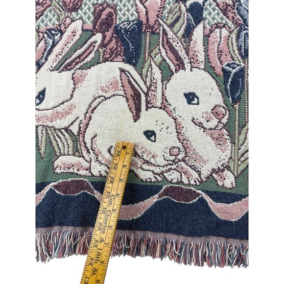 Vtg Sweater Tapestry XXL Bunny Rabbit Art Style Pullover Fringe LP Solutions - Picture 9 of 12